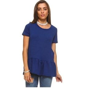 Ruffle Short Sleeve Tunic Top Large Blue